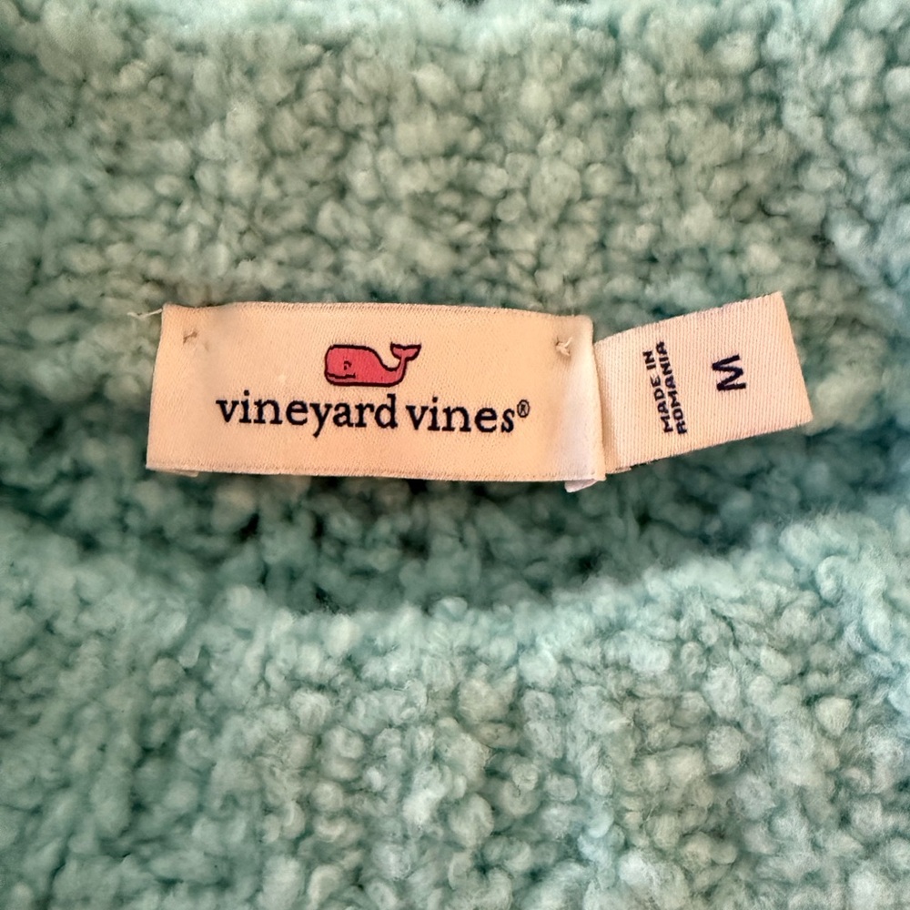 Vineyard Vines Capri Blue Cozy Fisherman Merino Wool Blend Sweater-Size Medium - Picture 12 of 14